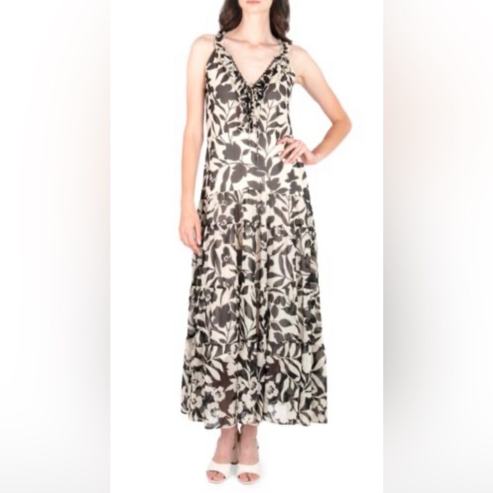 Secret Mission Supernatural Emma Floral Maxi Dress. Color:Multi/ Black Floral.